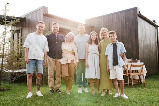 happy family in front of their tiny home