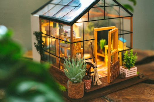 cozy tiny home with a garden